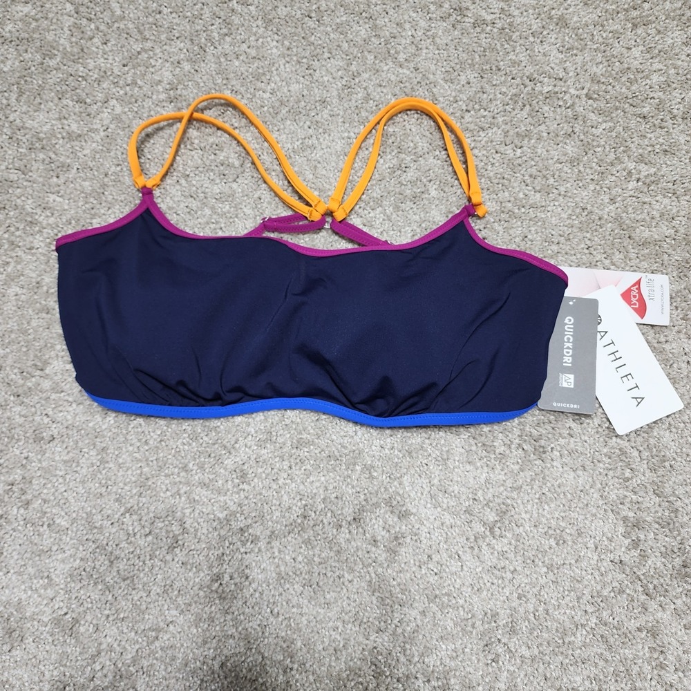 NWT Athleta 40D/DD Kapalua Swim Top Vibrant Colorblock Sporty Chic Strappy Back